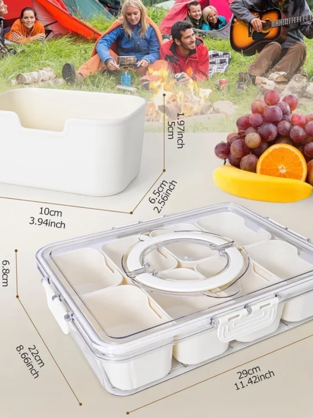 Snackle Box Kids Lunch Box - Cream organizer snack veggies fruit 8 compartment - Picture 2 of 3